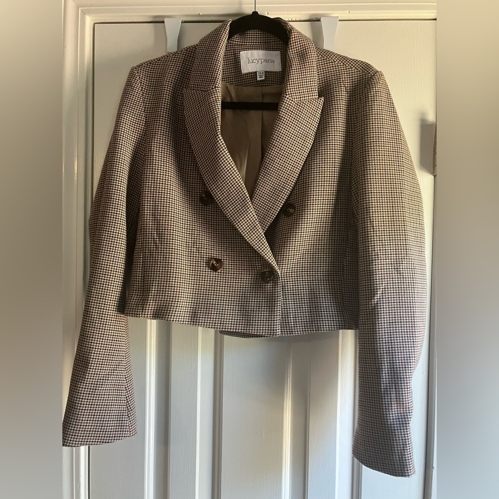 Lucy Paris Brown Cropped Double-Breasted Blazer Size Medium - Picture 2 of 4